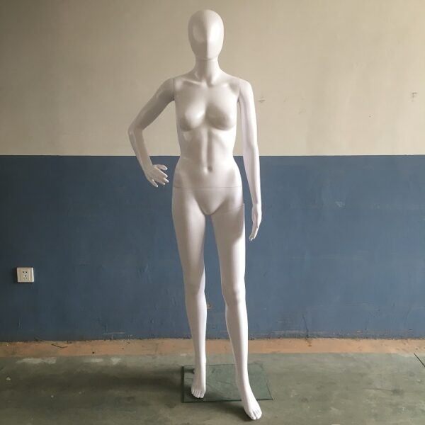 Female Full Body Mannequin standing, White-(Egghead) Right-hand Bent Unbreakable