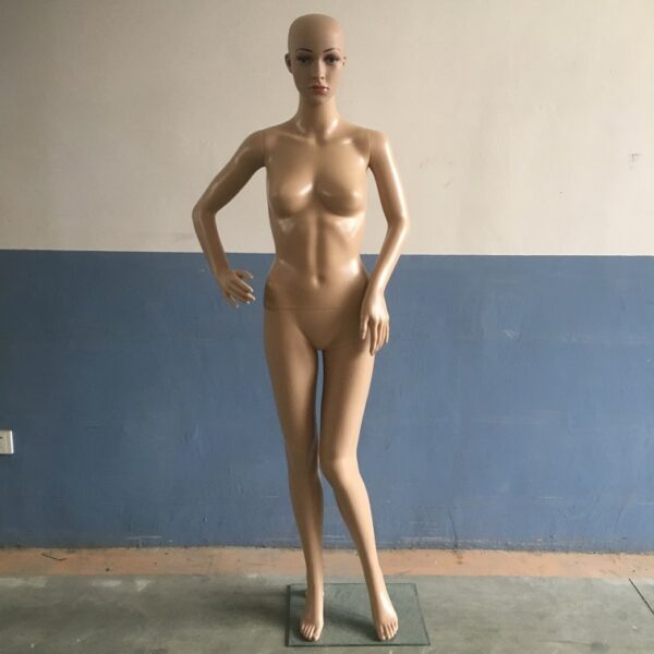 Female Full Body Mannequin standing, Skin Tone-Hand Curved(Makeup Face) Unbreakable