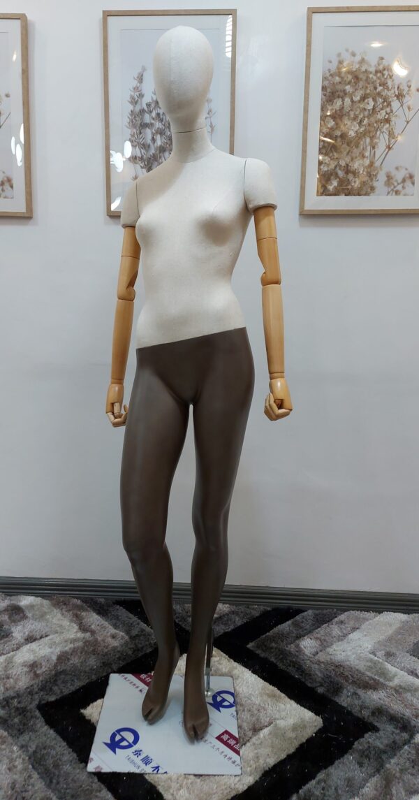 High-end Fabric cover body fiberglass female with wooden arm