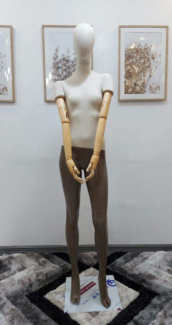 High-end Fabric cover body fiberglass female with wooden arm