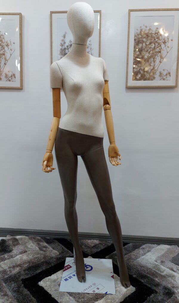 High-end Fabric cover body fiberglass female with wooden arm