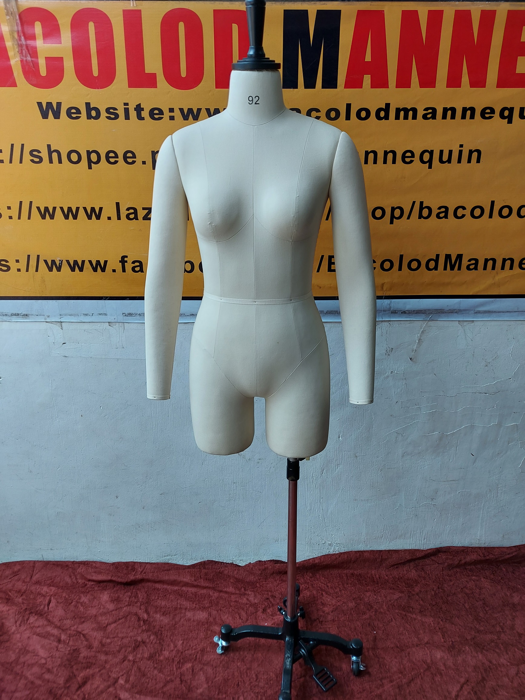 Size 38 CREAM Cloth Hanging Male Mannequin Torso Form on Metal Stand