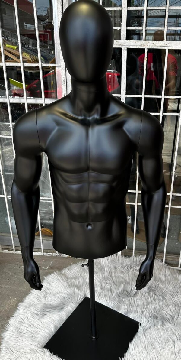 Male Half Body Torso Upper Body Mannequin Window Display (with stand) Matt Black